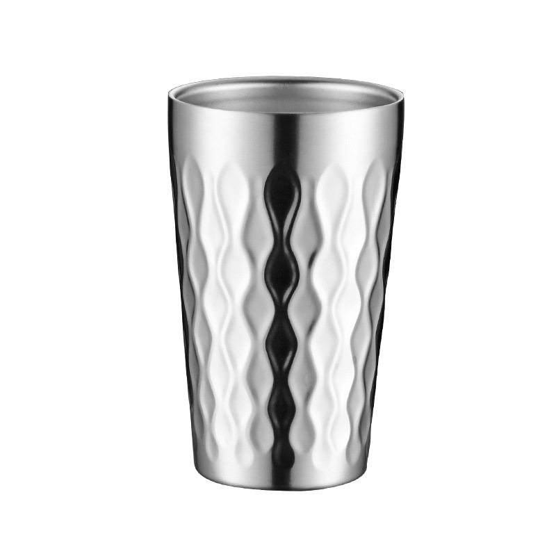 Cross-border creative Korean-style double-layered beer mug logo fire diamond pattern coffee cup, 304 stainless steel outdoor water cup Item Picture