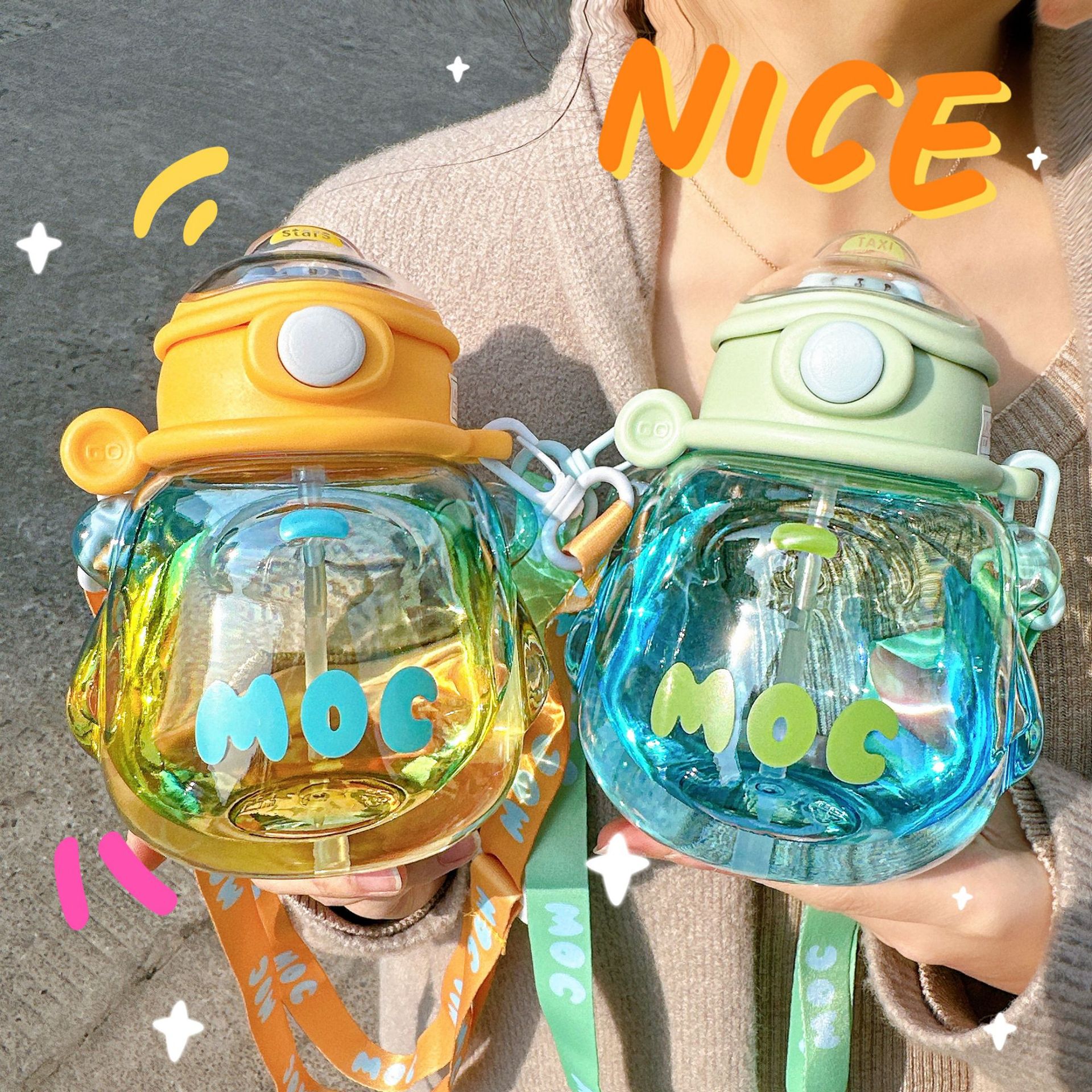 New high-appearure-level large-bellied cup with gradient colors, cute straw cup, simple and elegant for girls, student outdoor portable plastic cup full figure