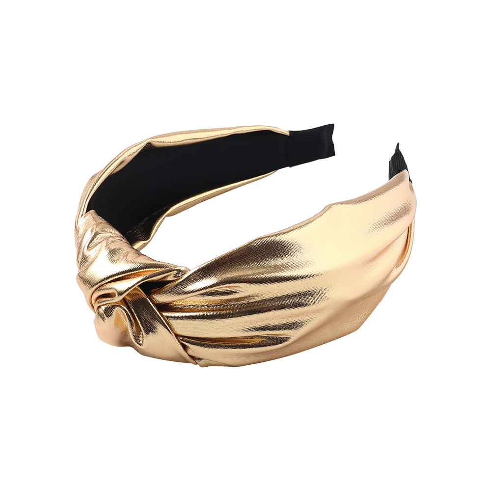 Qiyue's new bright-colored PU fabric middle knot headband, European and American solid color facial hair clip knot headband E2 Item Picture