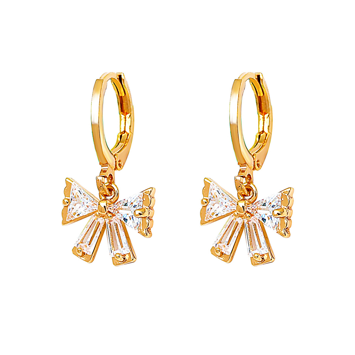 Korean retro style bow earrings, European and American ins style individual zircon earrings, fashionable and simple, super fairy ear buckles Item Picture