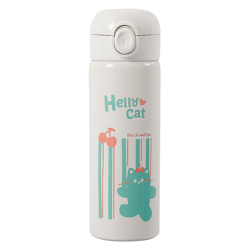 New cartoon pop-up lid insulated cup for direct drinking, high appearance level student water cup, portable for girls, couple stainless steel cup Item Picture