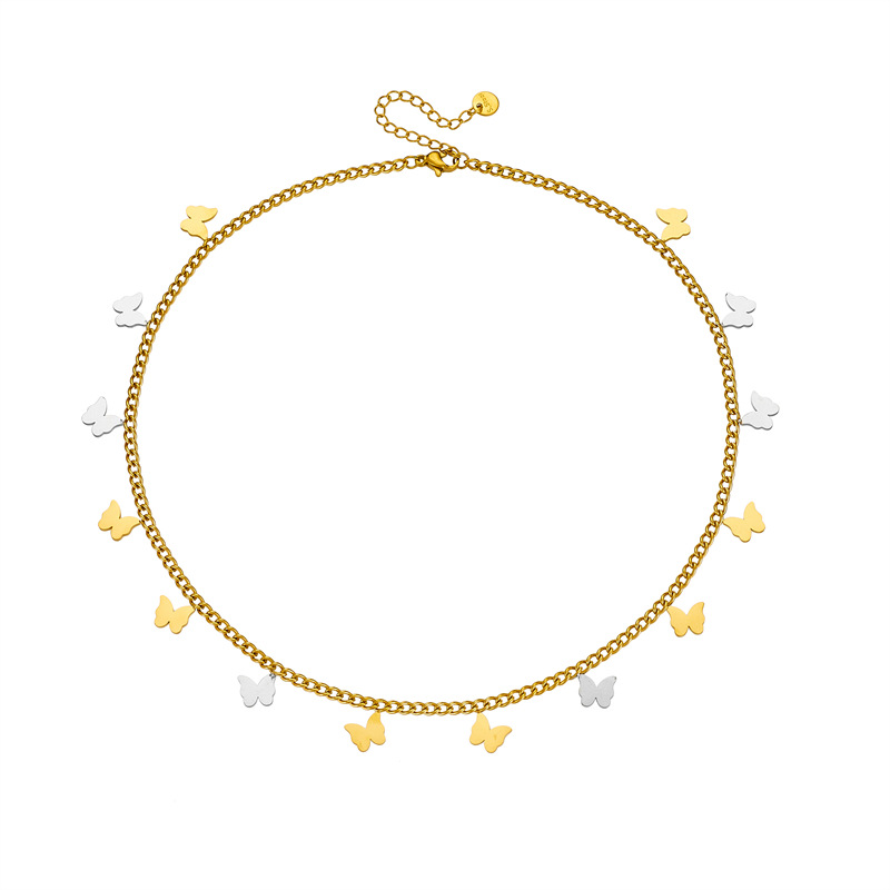 A European and American fashion niche design two-color accessory, butterfly Life tree pendant, gold-plated stainless steel chain necklace Item Picture