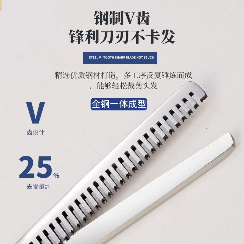 Blue screw hairdressing scissors, straight teeth scissors, home beauty and hairdressing sets, wholesale tools, direct supply from the manufacturer, split scissors Specification drawing
