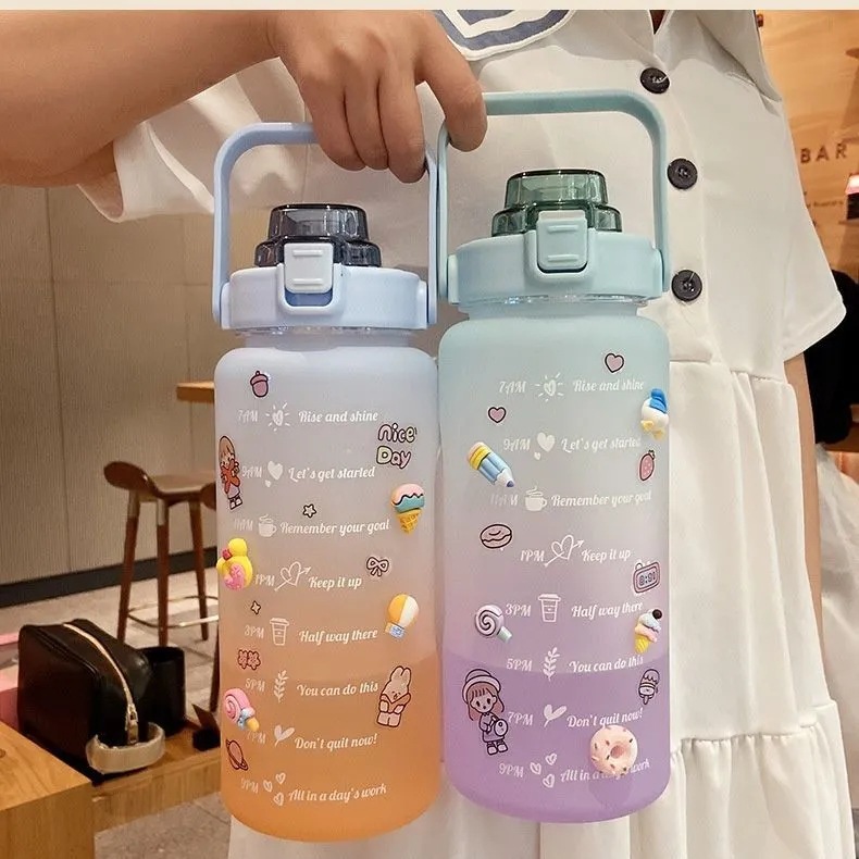 Wholesale of large-capacity water cups, plastic scale frosted space cups, gradient color portable anti-drop outdoor sports water bottles Specification drawing