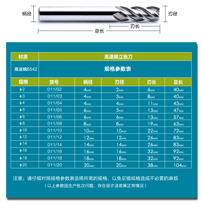 High-speed steel 6542 milling cutter, CNC tool head, extended 2-edge, 3-edge, 4-edge stainless steel super-hard straight shank end mill details Picture