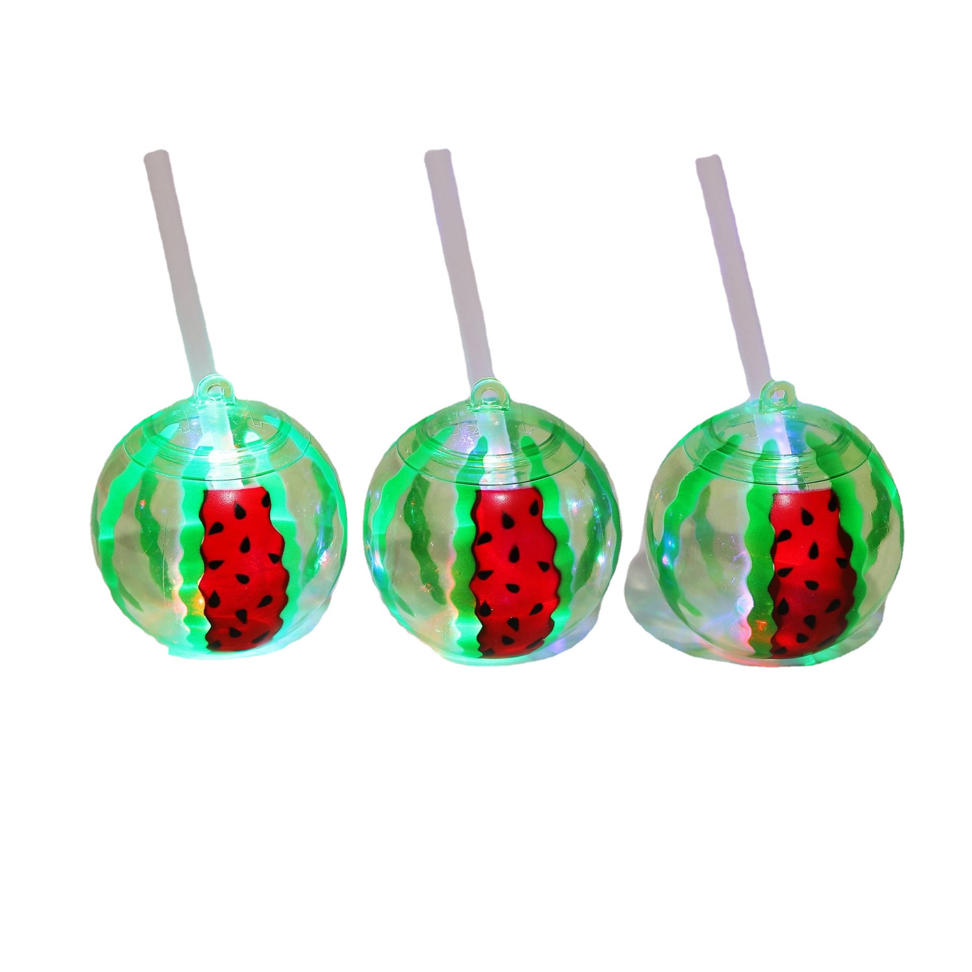 Factory direct sales of luminous plastic water cups with straws, disposable straw cups with buckles and hanging ropes, luminous juice cups Item Picture
