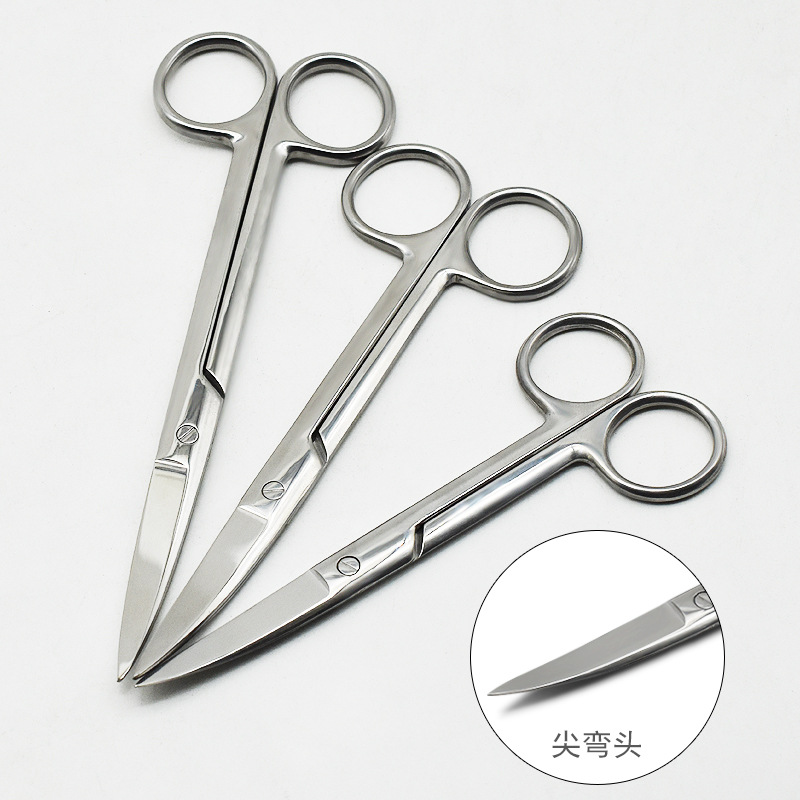 Wholesale gauze scissors, stainless steel thickened round pointed scissors, straight elbow, experimental textbook pliers, thread removal scissors, medicine box Specification drawing