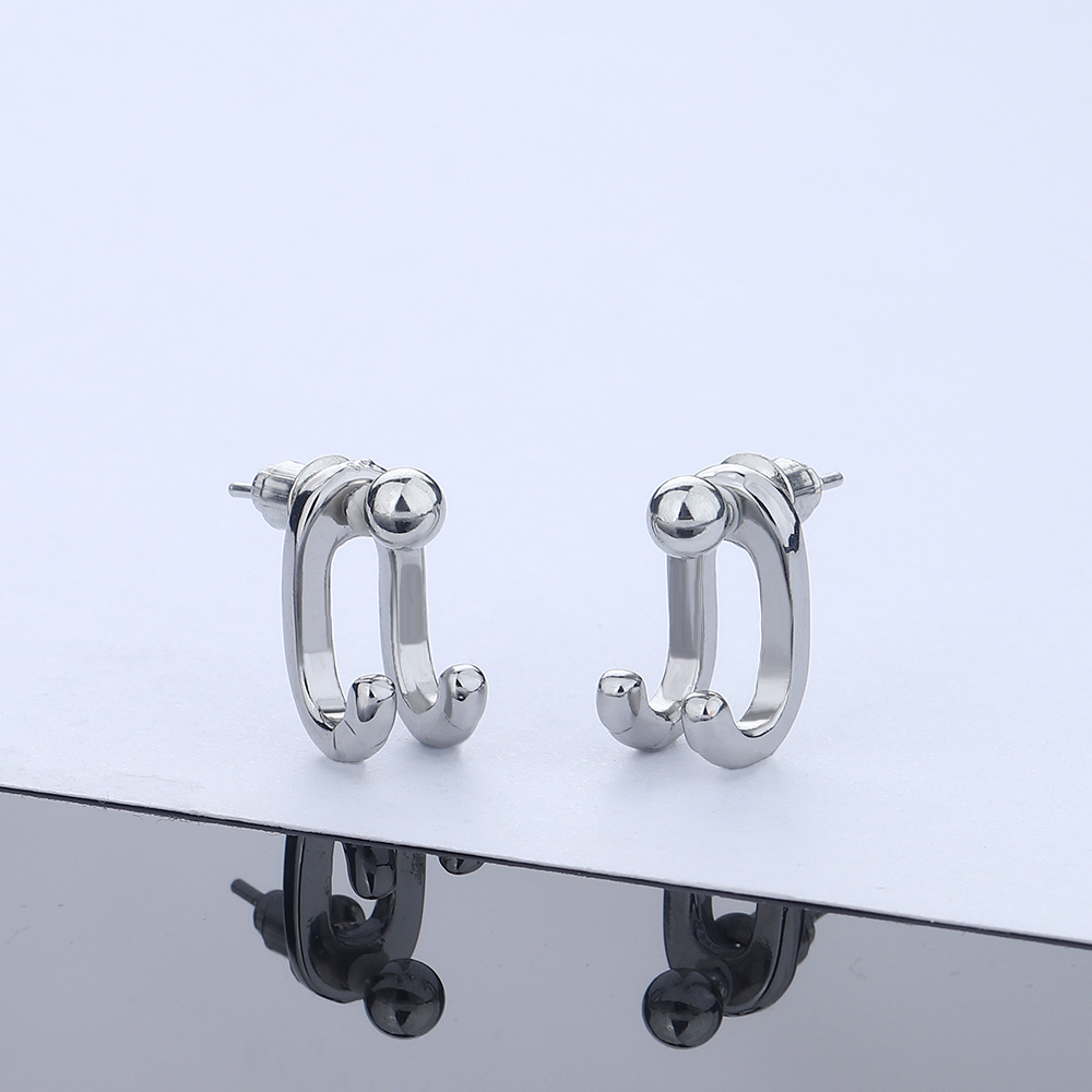 Cross-border European and American dual-line back-hanging ear studs for both men and women, InS-style, niche and simple C-shaped ear hooks, trendy earrings full figure