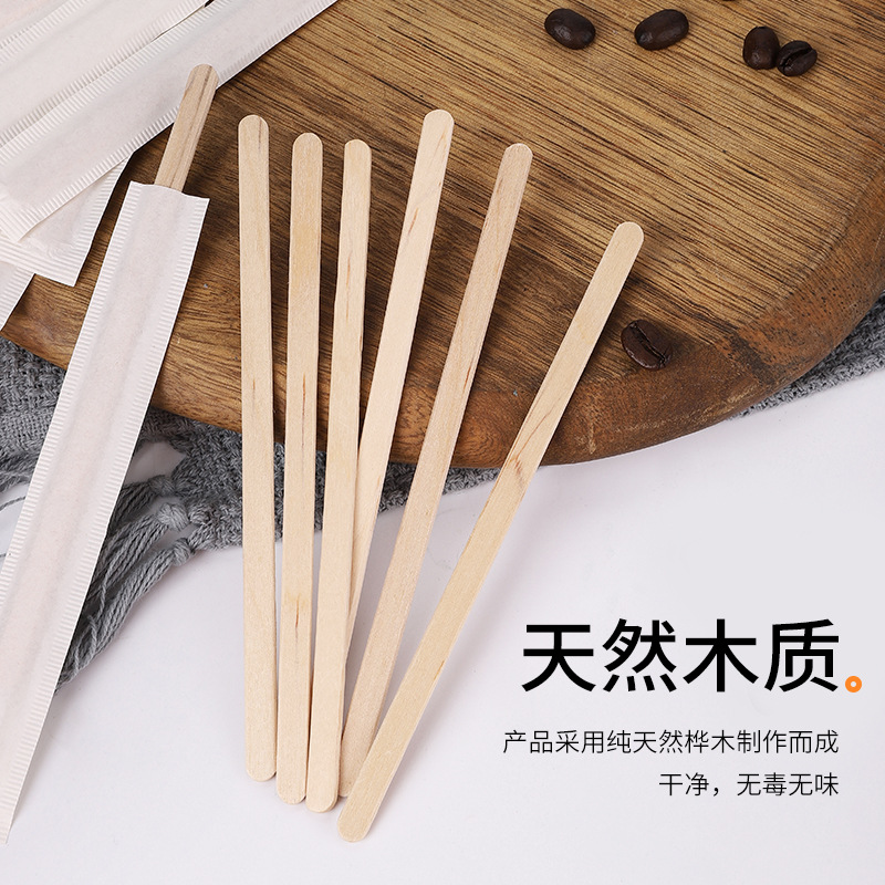 Wooden coffee stirrer sticks, disposable coffee sticks, milk tea beverage, milk powder, honey hot drink stirrer sticks, 500 pieces each details Picture