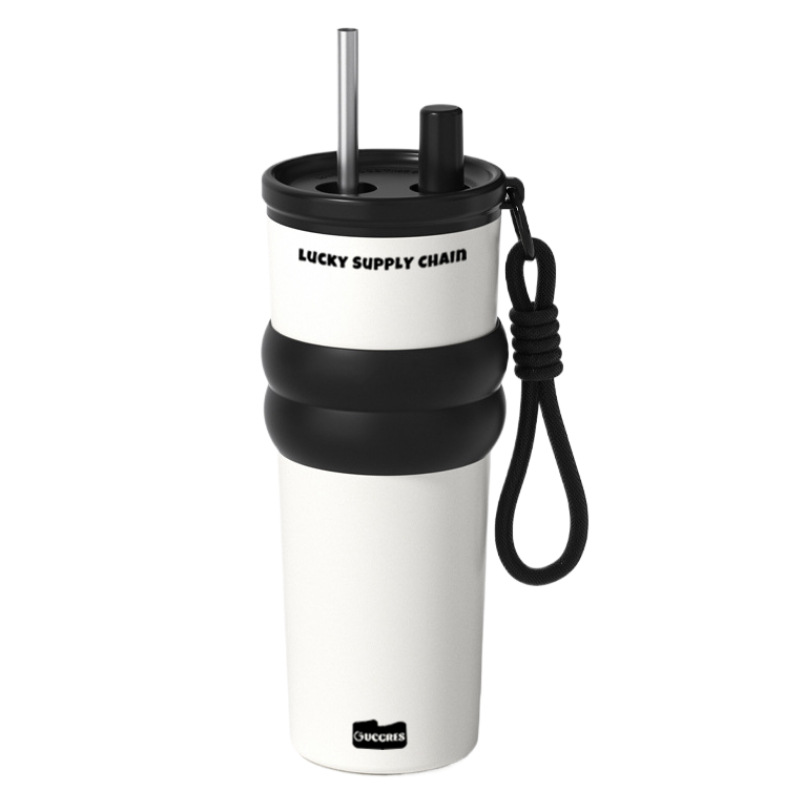 New high-appearation-level ceramic inner liner insulated cup, simple car straw water cup, portable cup, stainless steel coffee cup Item Picture