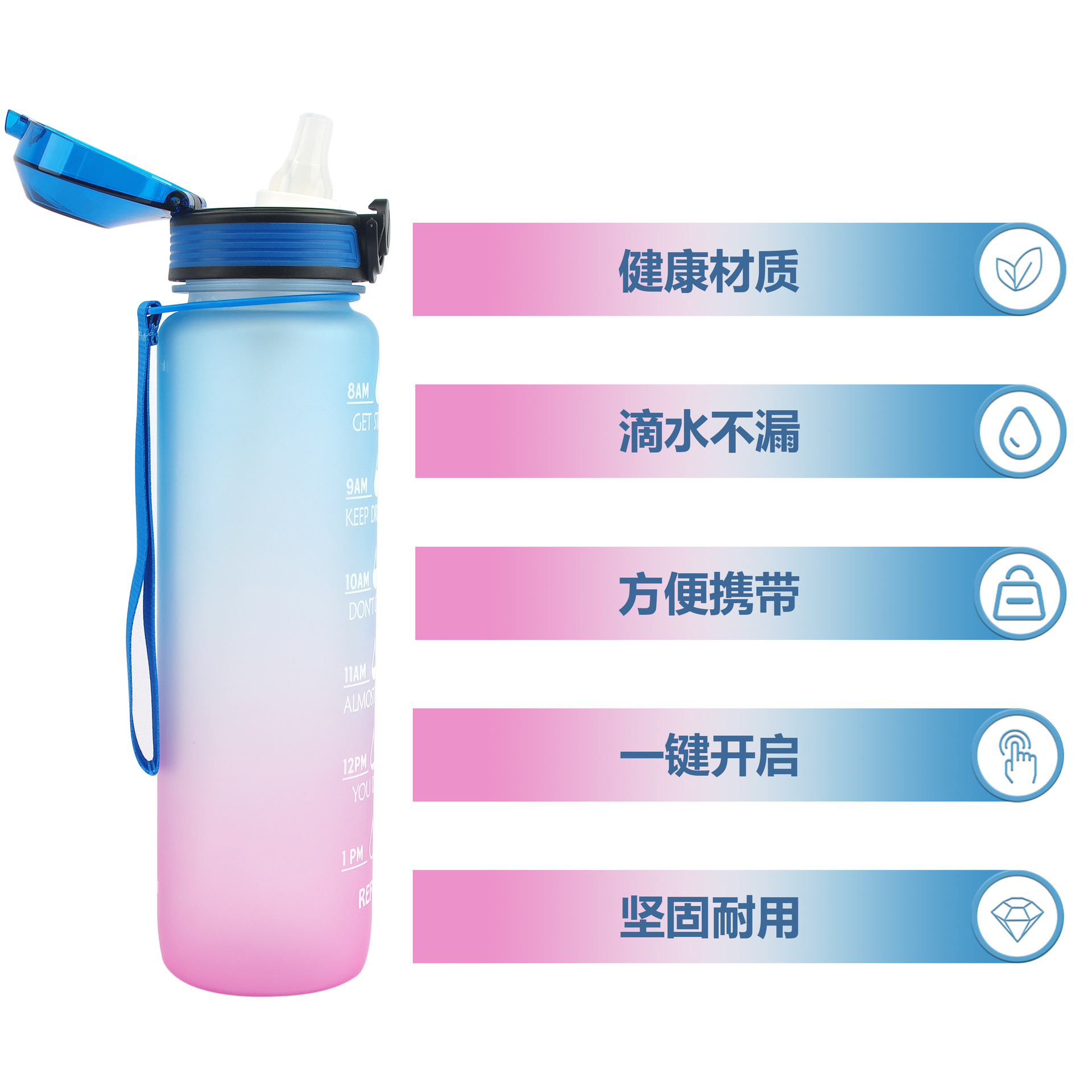 32oz Tritan material space cup, plastic bouncing lid, silicone spout, water cup, outdoor sports straw water bottle Specification drawing