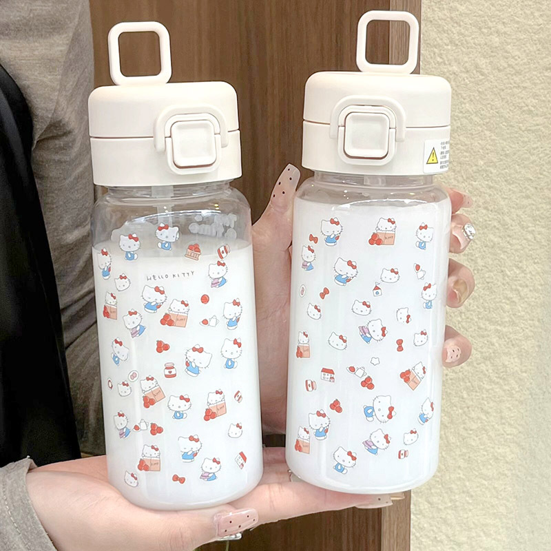 KT Cat ins Feng Shui Cup, new cute sticker Girls' Straw Cup, Portable large-capacity bouncing cup details Picture