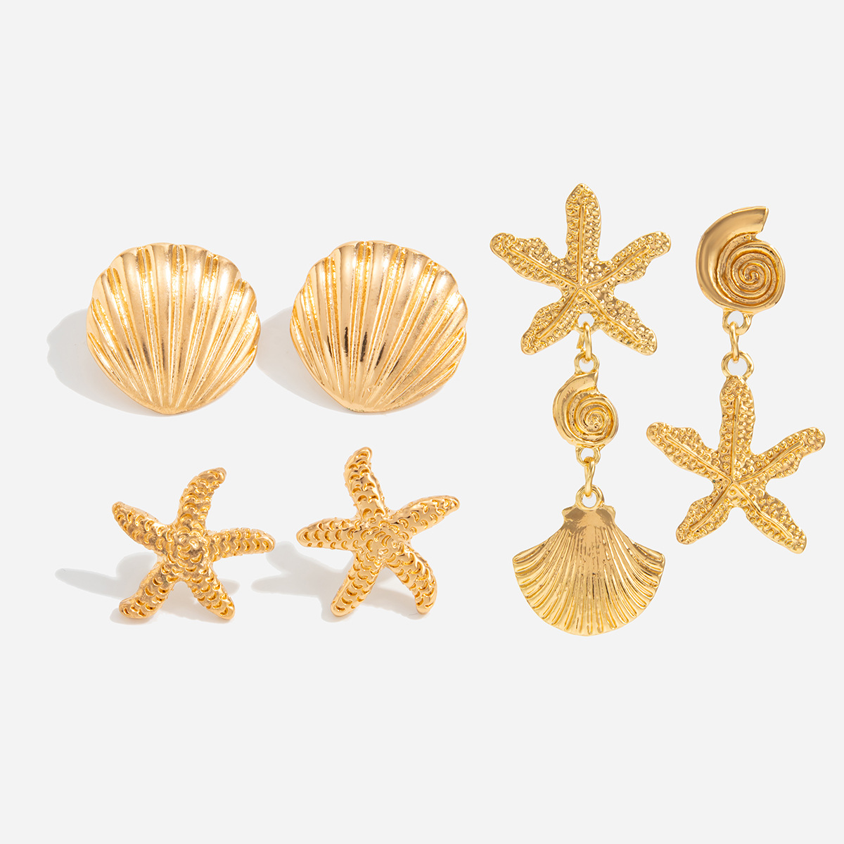 European and American ins cross-border vacation style flower starfish stud earrings set, sweet and cool light luxury small bow earrings accessory Item Picture