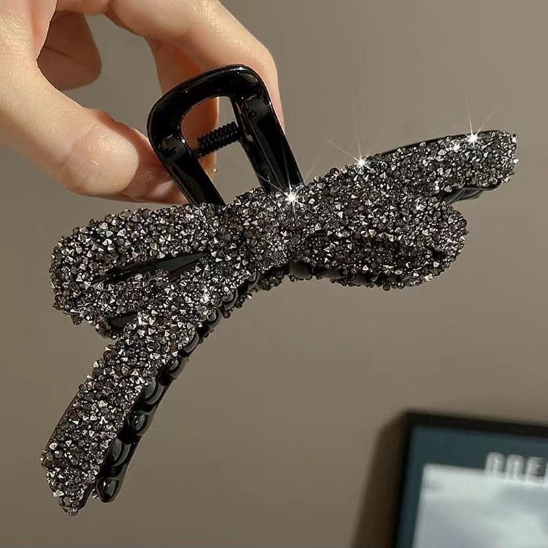 Black Star River Bow clip Women's 2024 new high-end full diamond hair clip large updo headwear at the back of the head full figure