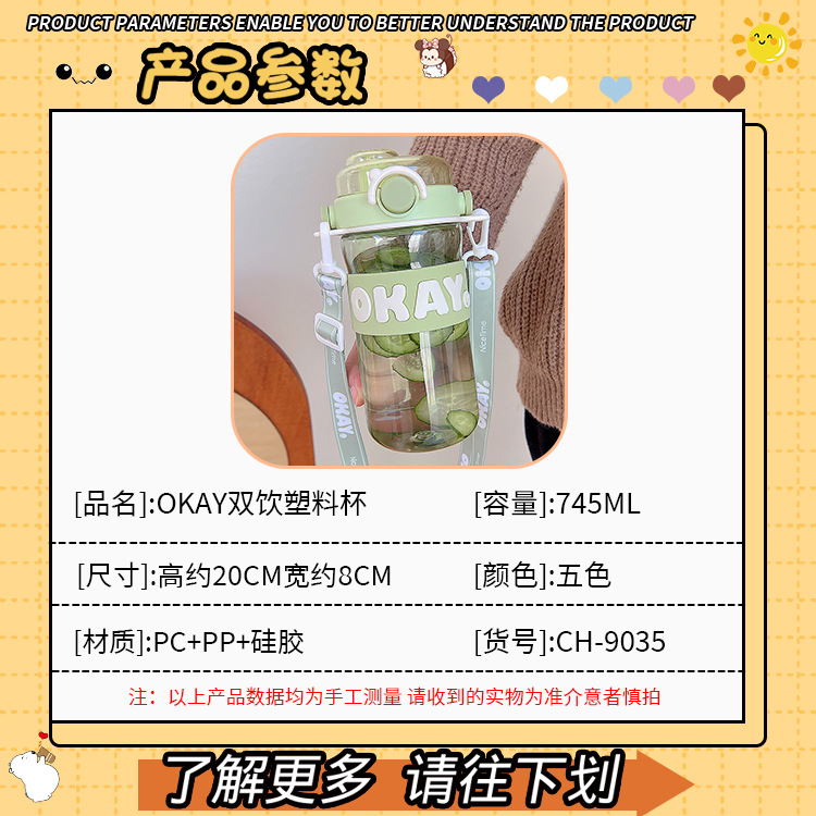 Large-capacity water cup, high appearance level in summer, sports cup, simple double-drinking cup for girls, convenient children, straw, portable Application Scenario