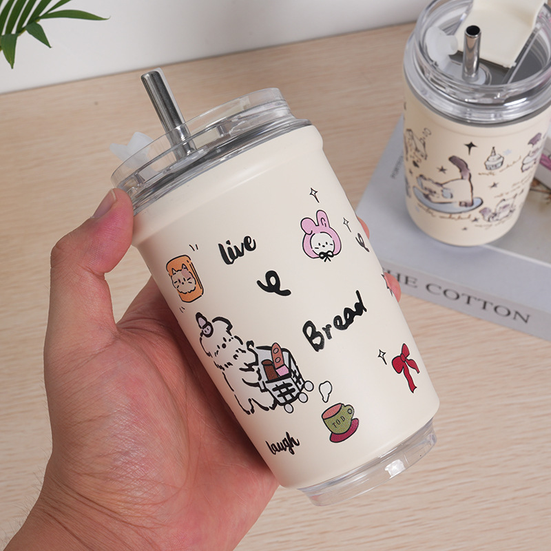 High appearance level cartoon water cup for girls, 316 stainless steel insulated cup, portable coffee cup, office men's and women's straw cup full figure