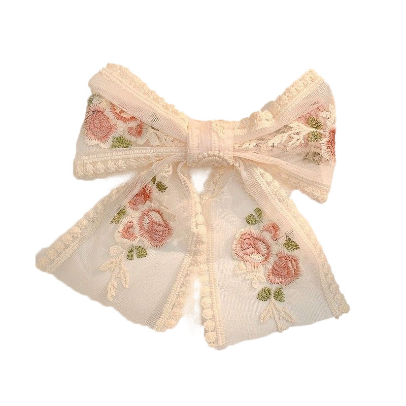 A girl's lace embroidered bow hair clip, a female headpiece at the back of her head, a super fairy-like internet-famous semi-Zalo rita spring clip Item Picture