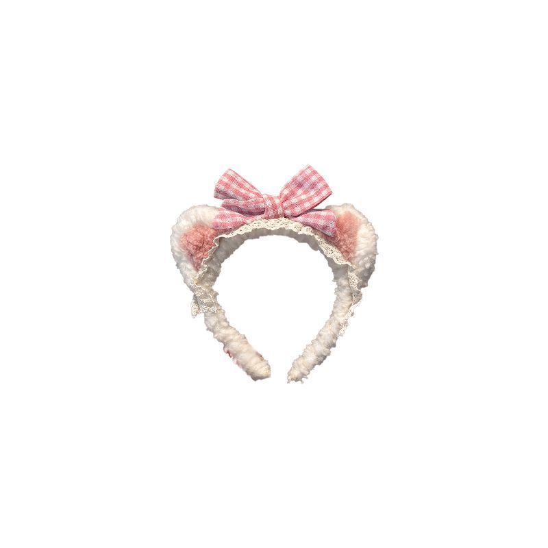 Bow, bear ears, plush hair band, girls' face washing and hair pressing cartoon hair band, children's hair clip, cute hair tie headwear Item Picture
