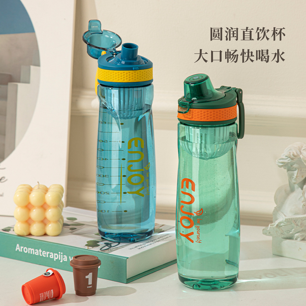 Wholesale of large-capacity outdoor fitness plastic cups, student sports water cups with scales, high-temperature resistant handle water cups details Picture