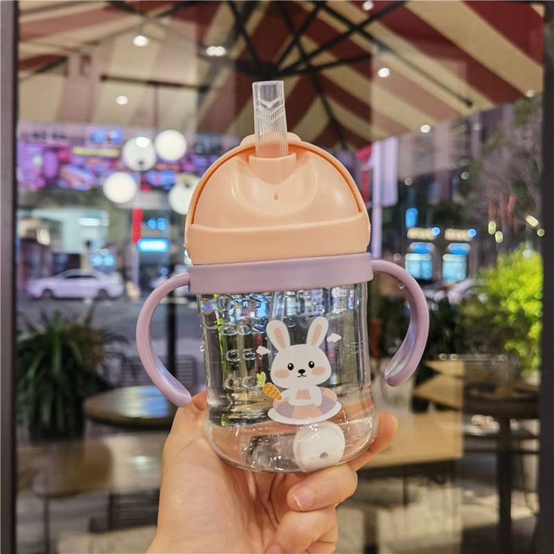 Children's straw, marble straw, water cup, plastic cup for babies to drink, kindergarten children with handle, baby learning to drink cup details Picture
