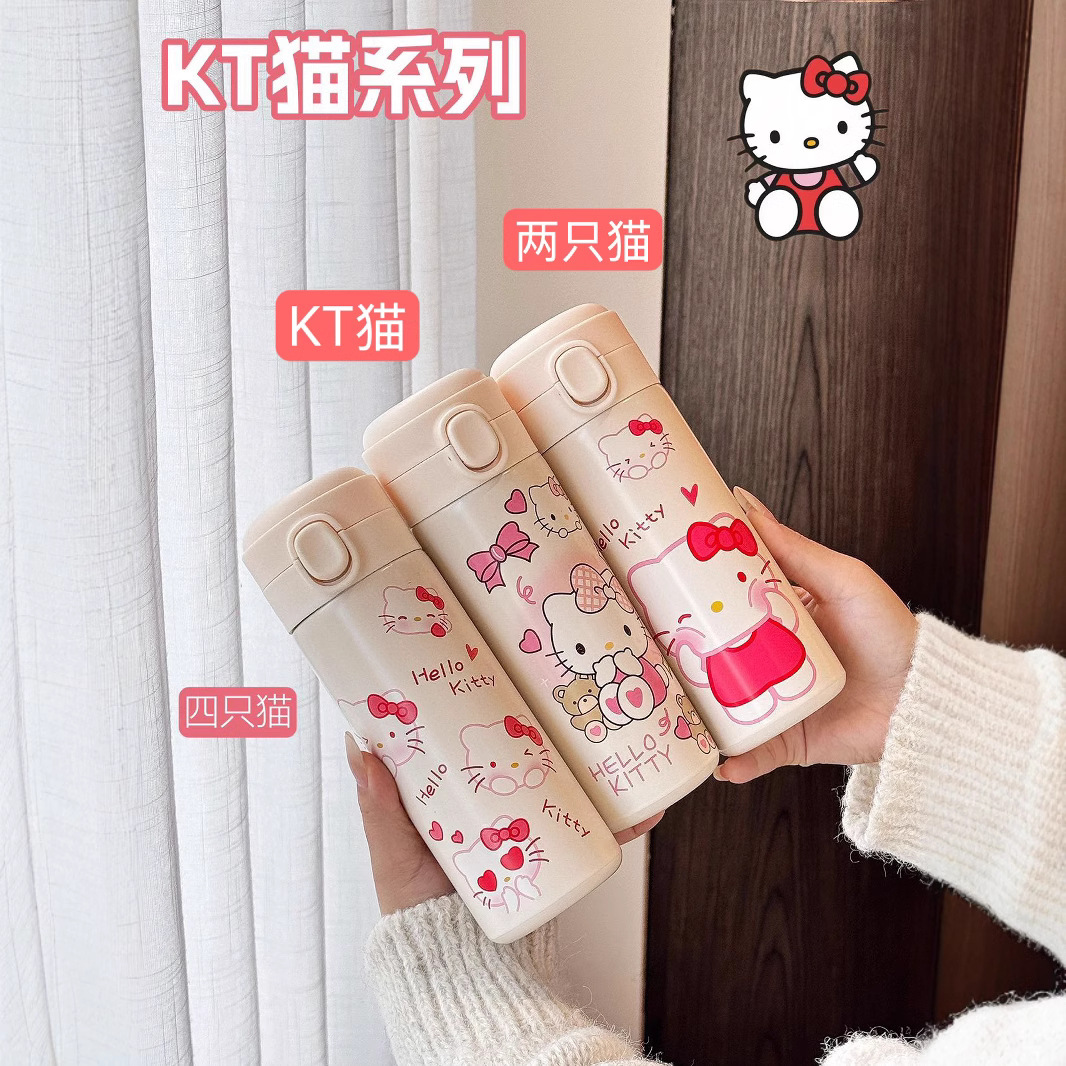 Cute cartoon insulated cup, strawberry bear bouncing stainless steel pea cup, girls' high school appearance level, large-capacity student water cup full figure