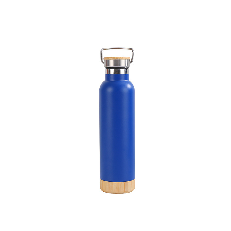 Cross-border American-style 304 stainless steel outdoor sports portable insulated cup with bamboo bottom and multiple LIDS, hand-held hiking water bottle Item Picture