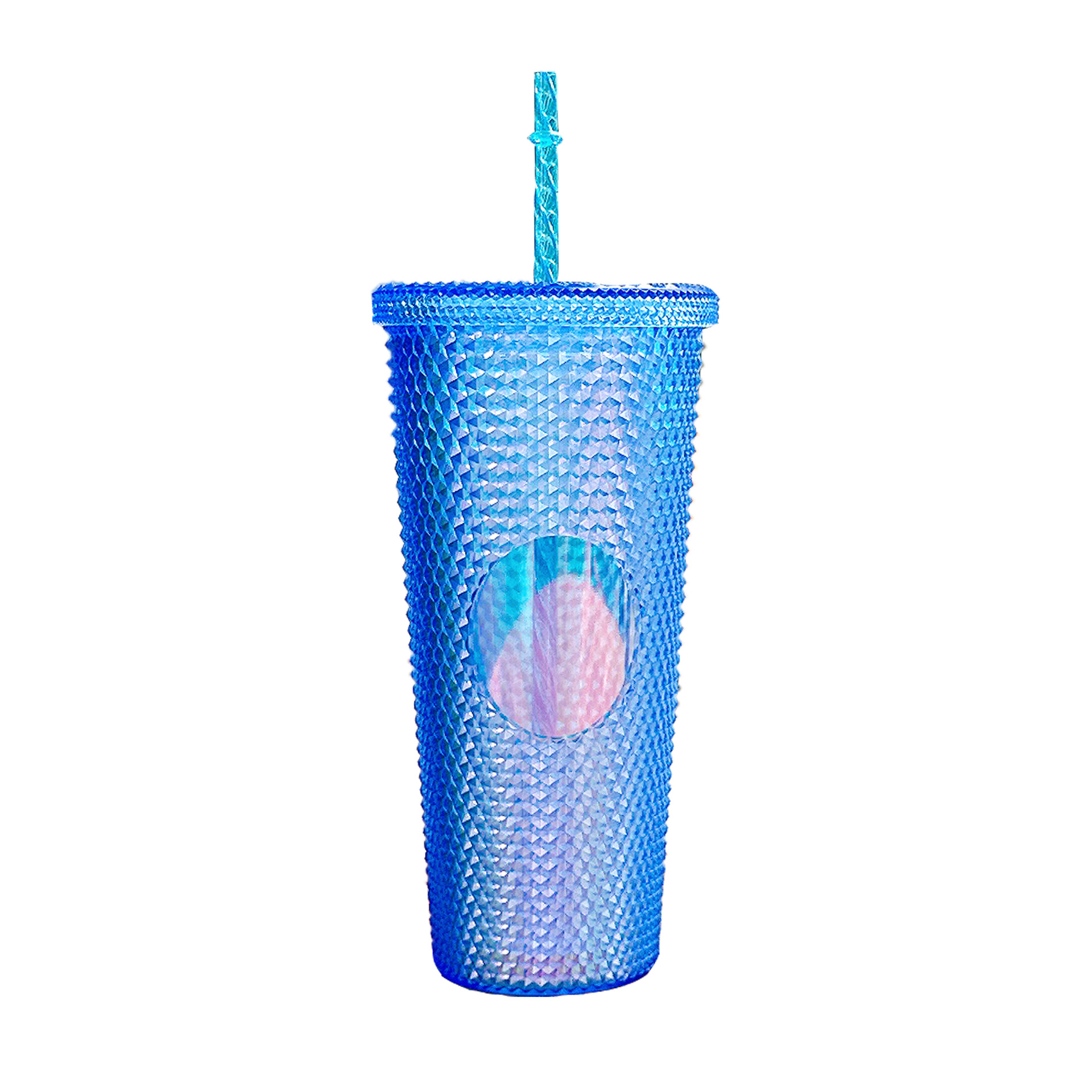 Simple straw cup, summer high appearance level office double-layer plastic cup, home couple cold drink durian creative water cup Item Picture