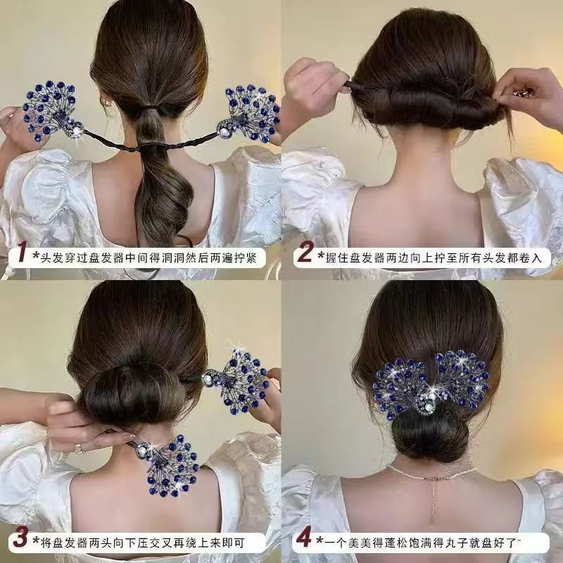 Retro peacock hair clips, a flower bud hair bun at the back of a woman's head, a lazy girl's hair clip, a high-end and elegant headwear details Picture