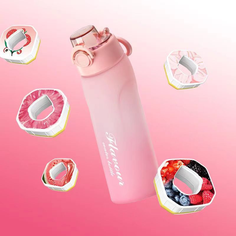Cross-border bestseller, playful fruit-flavored water bottle, frosted gradient, 0-sugar, 0-calorie extract fragrance straw, two-color gradient plastic water cup details Picture