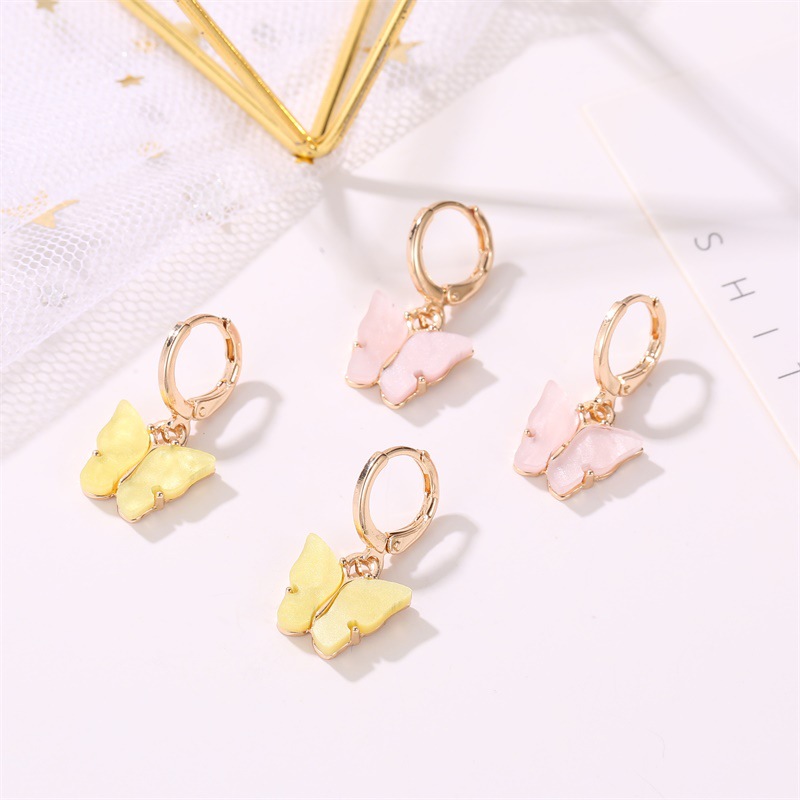 New Korean version earrings: Fashionable, colorful acrylic butterfly earrings and pendants, fresh, sweet and multi-colored ear buckles and earrings Specification drawing