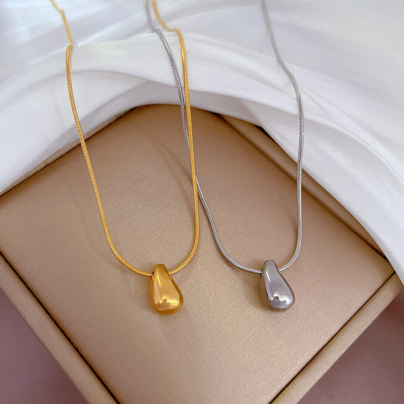【 All-titanium Steel 】 Small water drop elegant furnace, real gold necklace, female Instagram Internet celebrity collarbone chain accessory full figure