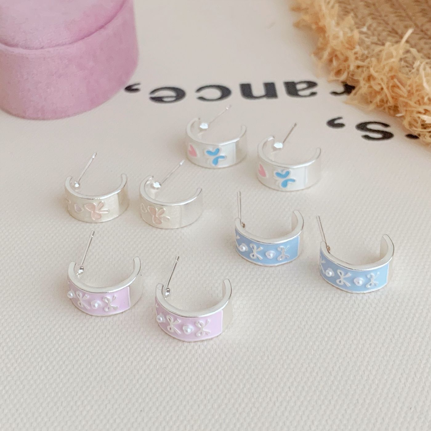 New sweet and exquisite oil-dripping bow C-ring stud earrings, silver needle for women, fresh butterfly, versatile earrings for students' temperament Application Scenario
