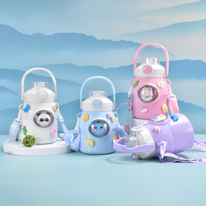 316 stainless steel children's insulated cup, portable hanging strap with lifting rope, cartoon large-bellied water cup, available in multiple colors Specification drawing