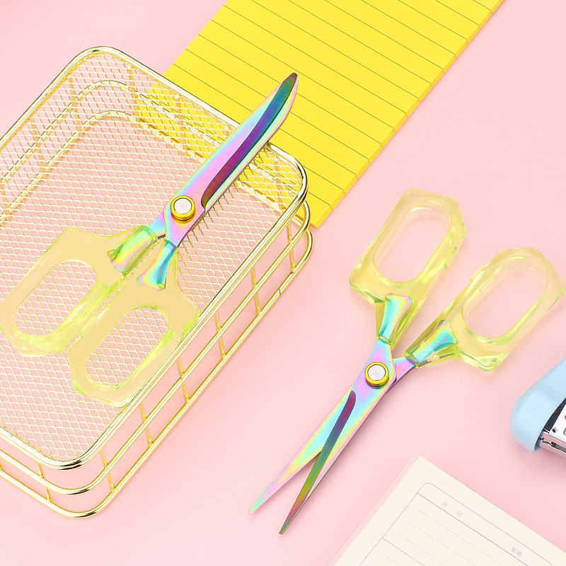 Modi Blue semi-transparent office scissors, student handcrafted paper-cutting scissors, electroplated anti-rust scissors, non-stick adhesive tape full figure