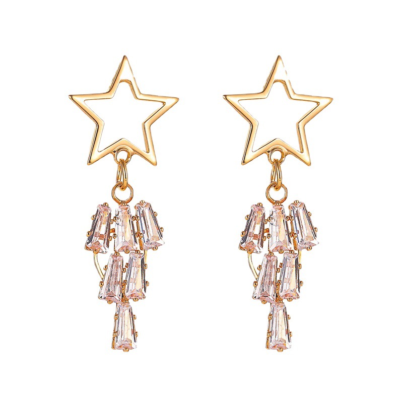 European and American InS-style hollowed-out star earrings for women, Korean fashionable long five-pointed star tassel earrings, trendy trendy earrings Item Picture