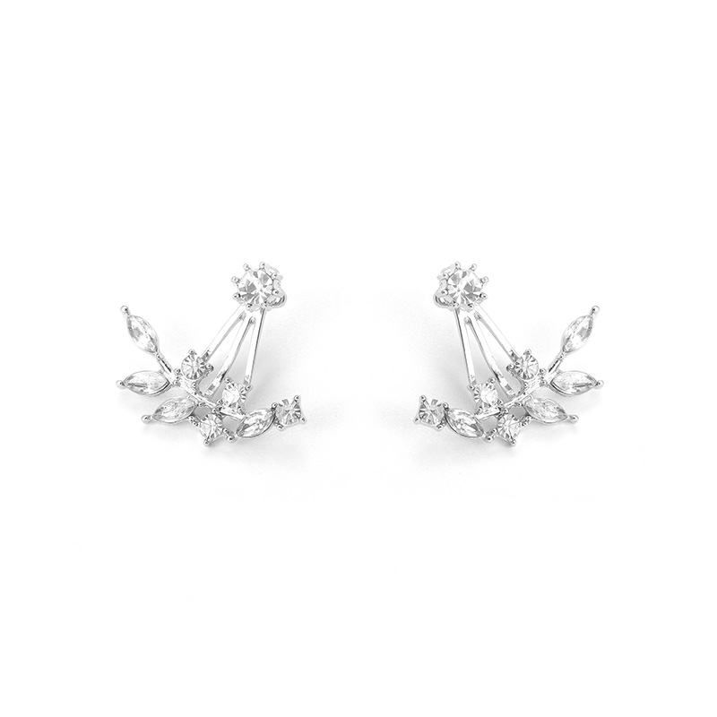 Wholesale of popular Korean fashion girls' accessories: diamond-encrusted crystal leaf earrings, branch hanging zircon stud earrings Item Picture