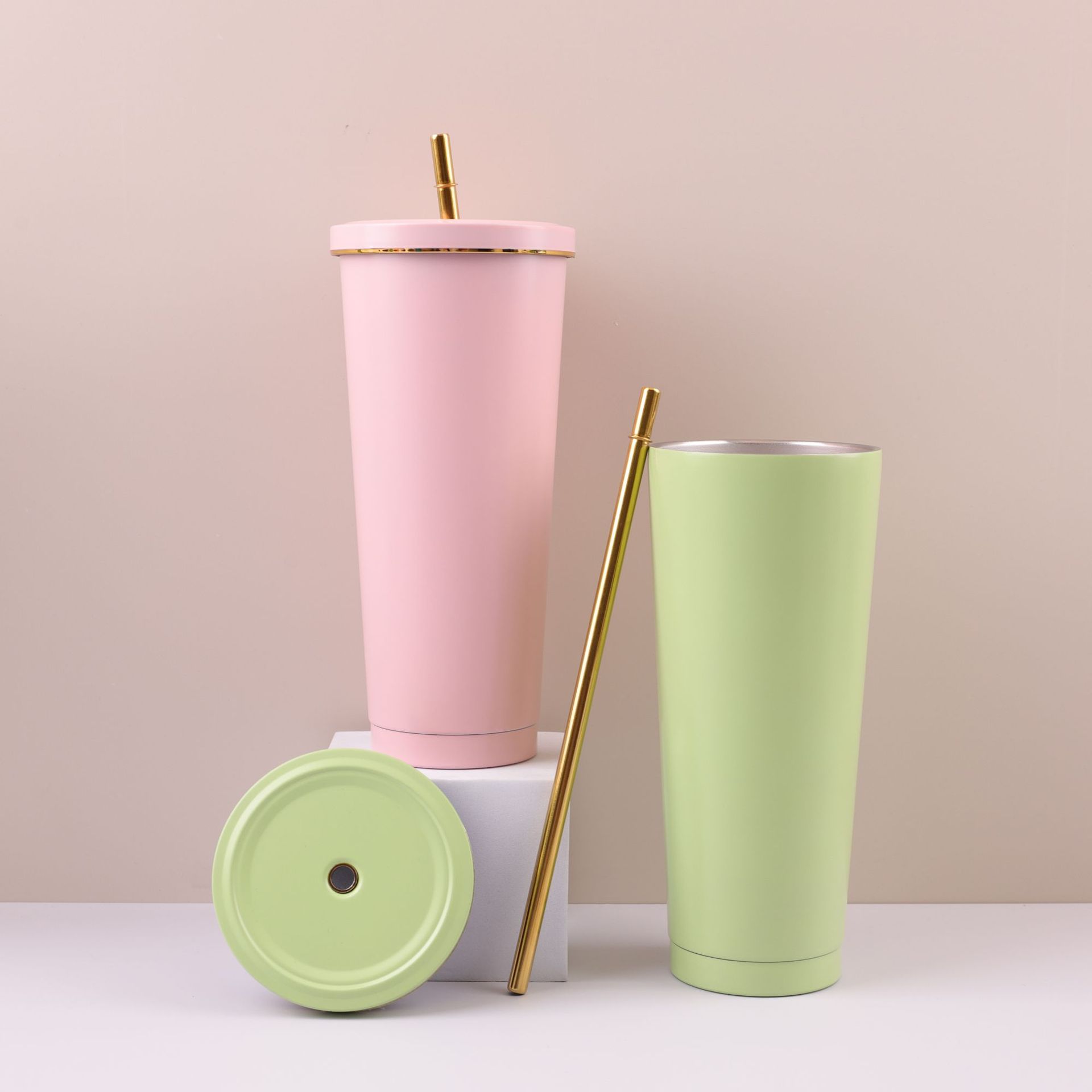 Cross-border exclusive 304 stainless steel straw coffee cups, double-layer insulated cups, portable outdoor car vacuum insulated cups Specification drawing