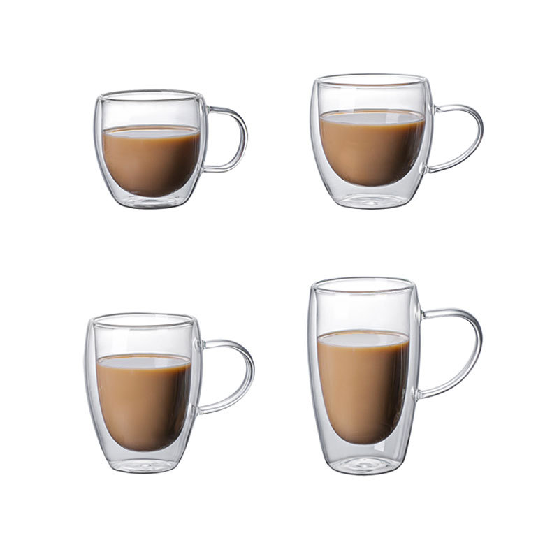 Wholesale of high borosilicate glass cups, double-layer heat-insulating and high-temperature resistant transparent glass water cups, household milk and coffee cups Item Picture