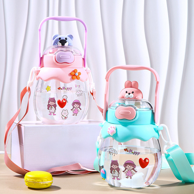 diy cartoon dolls by Internet celebrities, large-bellied transparent cups with high appearance standards, portable children's water cups, large-capacity double-drinking plastic cups details Picture
