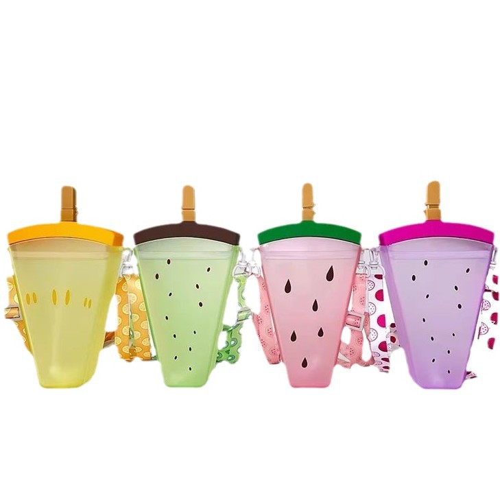 Wholesale of Yafiqi creative watermelon plastic straws, water cups, straps, juice cups, ice cream, student water cups and gift cups Item Picture