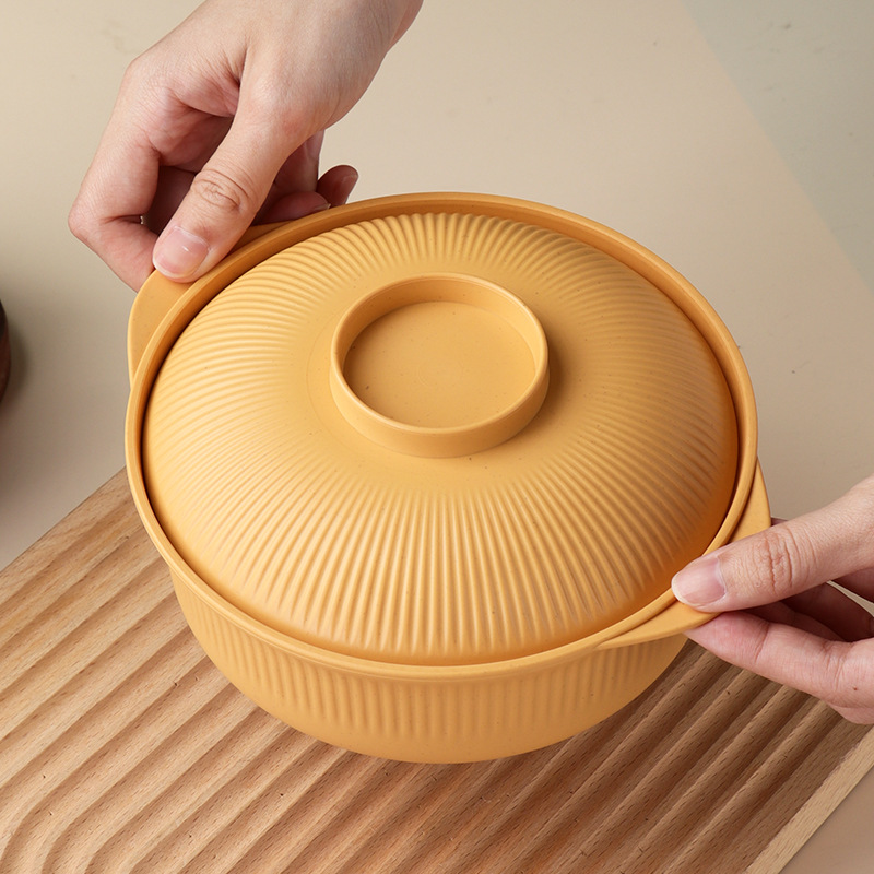 Cross-border simple wheat straw vertical pattern bowl, creative 15cm round bowl, household rice bowl, anti-drop soup bowl, plastic bowl wholesale Application Scenario