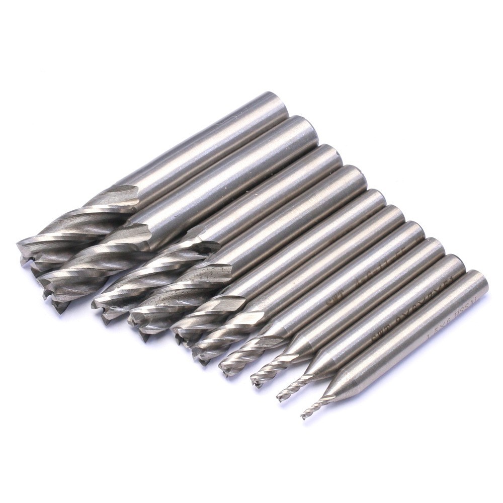 SWT Southwest high-speed Steel straight shank milling cutter 10-piece set, 4-edge milling cutter 10-piece set, Hss milling cutter 10-piece set details Picture