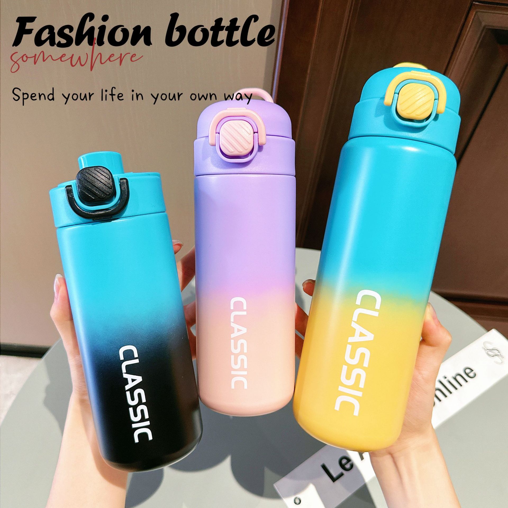 Fashionable gradient color insulated cup, high appearance level sports straw cup, 316 stainless steel double drinking cup gift full figure