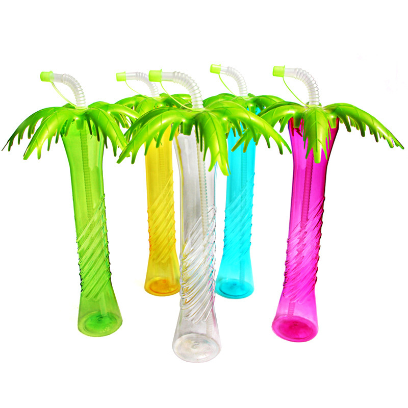 Factory direct sales of disposable PET food-grade creative torch tree cups, beach summer juice milk tea straw cups Item Picture