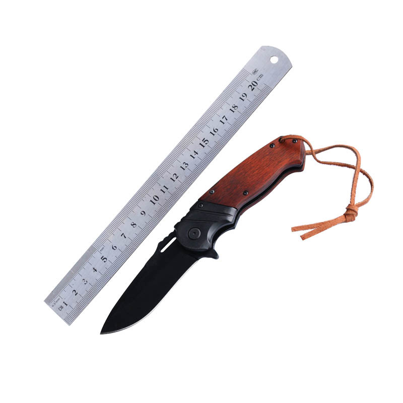 Multi-functional outdoor tools: survival folding knife, convenient folding knife for the wild, leather lanyard, convenient hanging knife full figure