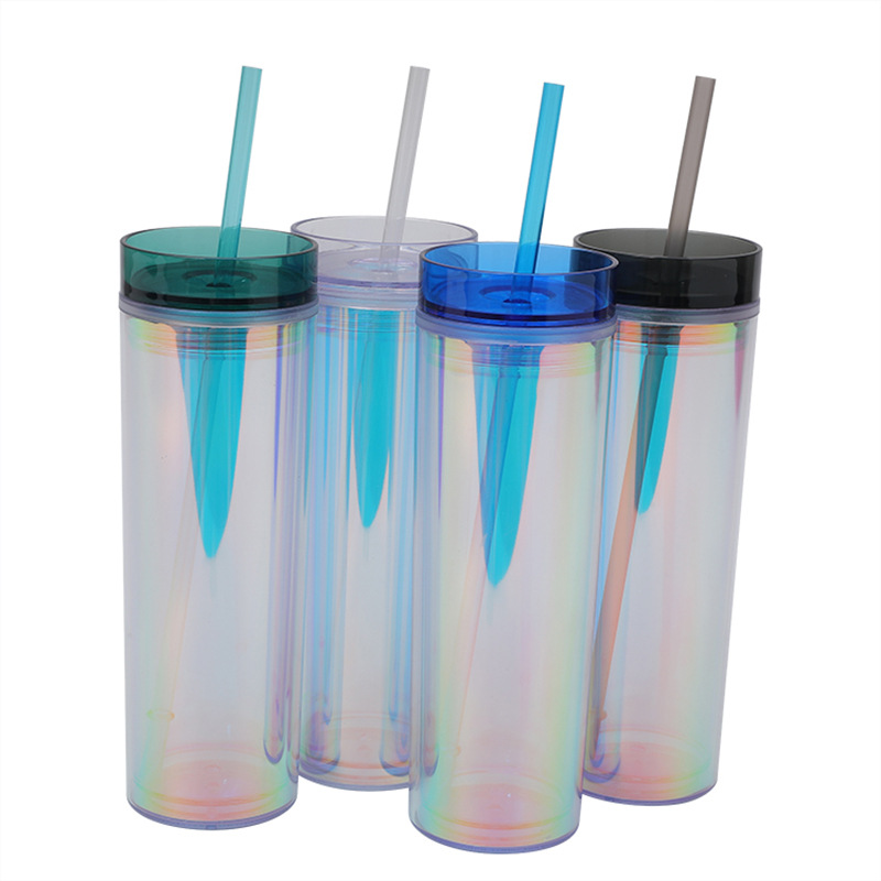 Amazon's best-selling laser-shaped plastic water cup, with a dazzling gradient, transparent and high appearance level, straws cup, straight plastic cup Item Picture