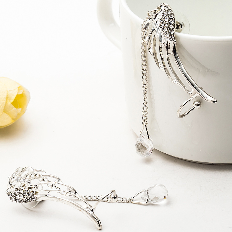 European and American ins style angel wing ear clips, no ear holes, unique and elegant, long teardrop ear bone clips, cross-border earrings Application Scenario