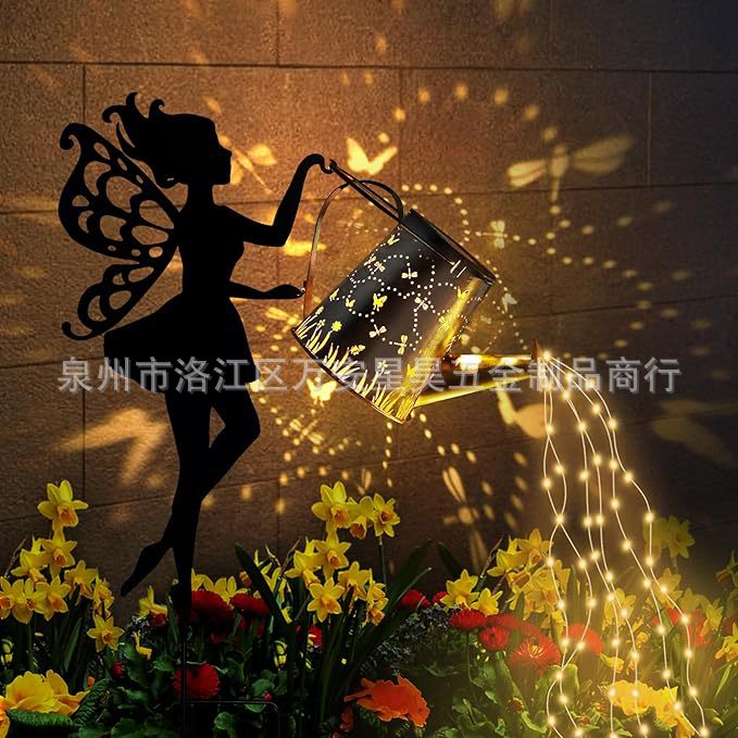 European-style retro garden balcony flower fairy ironwork ground plug, solar outdoor courtyard angel flower plug, sheep hook details Picture
