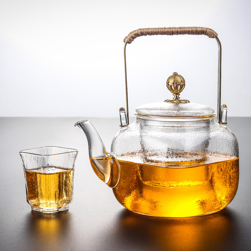 Wholesale high borosilicate glass flower teapots, handle teapots, household high-end brewing teapots, glass teapots, tea sets, heat-resistant details Picture