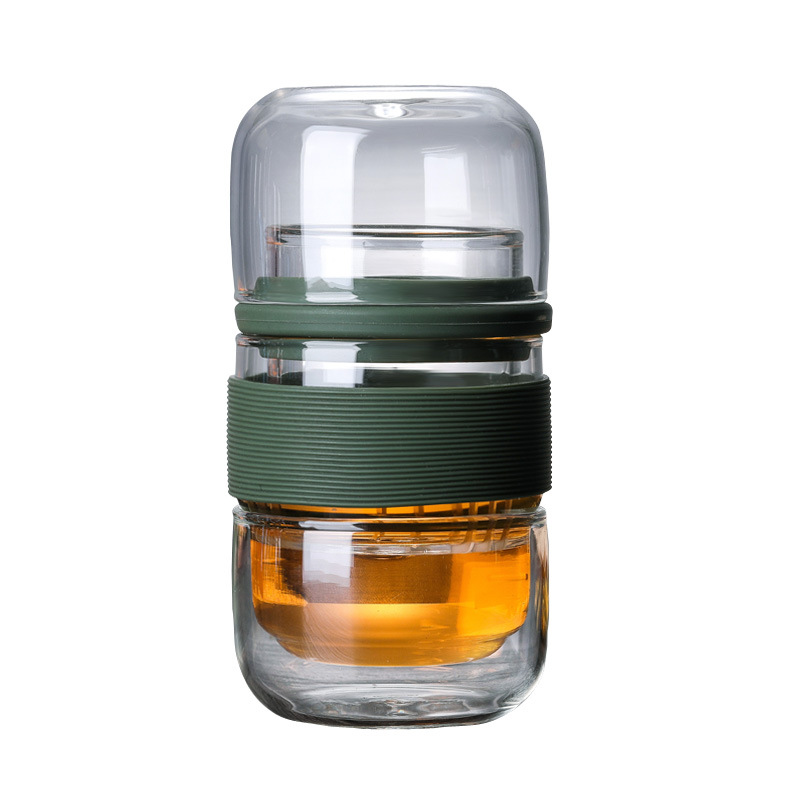 Wholesale high borosilicate glass tea brewing cups, three-piece cups, travel cups, Gongfu tea sets, tea-water separation cups, tea cups Item Picture